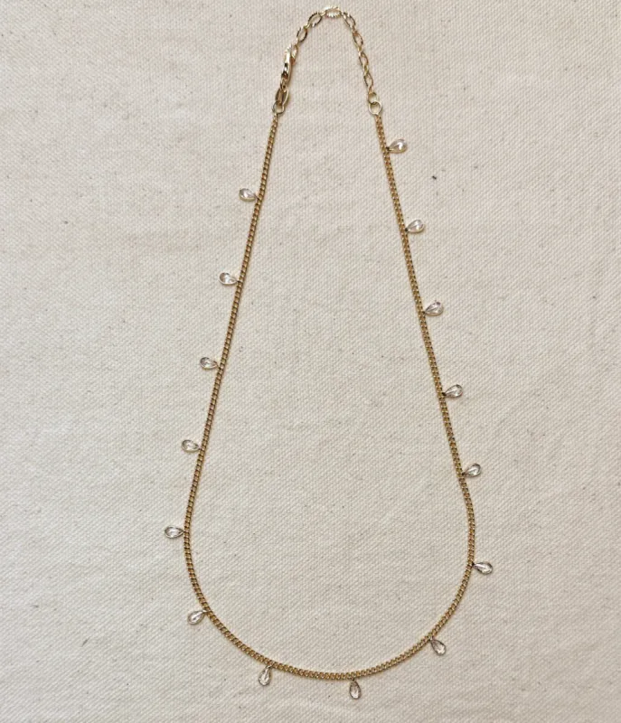 18k Gold Filled 2mm Curb Chain with Bezel Cz Drops Necklace sold by Care Tucker