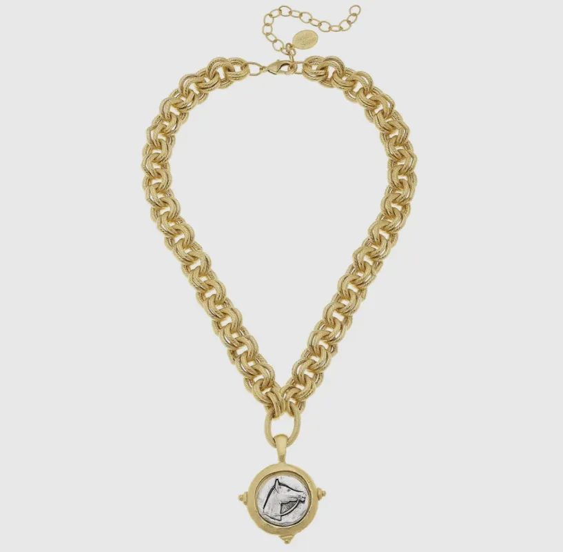 Gold and Silver Intagilo Horse Necklace made by Care Tucker