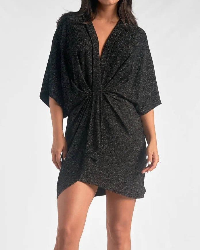 Glitter Gathered Dolman Sleeve Mini Dress sold by Care Tucker