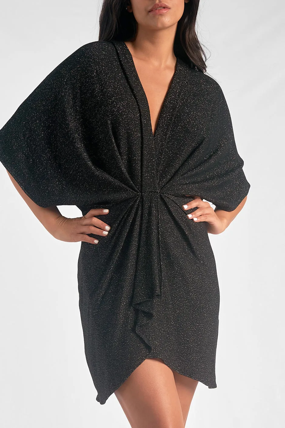 Glitter Gathered Dolman Sleeve Mini Dress sold by Care Tucker product image thumbnail 2