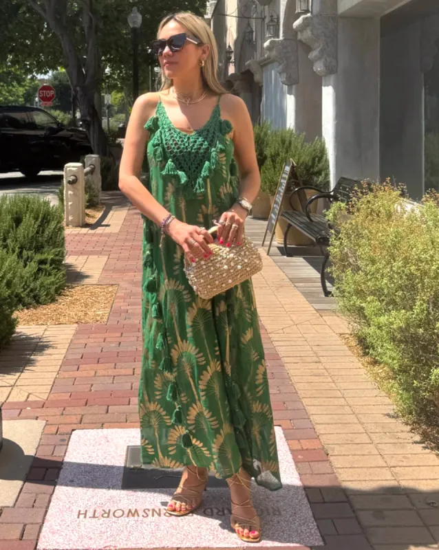 Palm Tassel Maxi Dress sold by Care Tucker