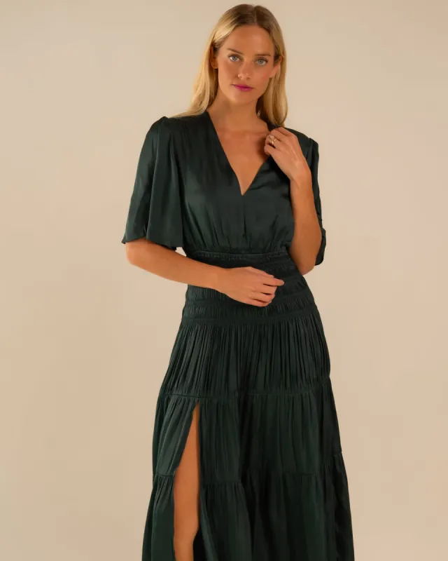 SAMANTHA EMERALD GREEN SATIN MAXI sold by Care Tucker
