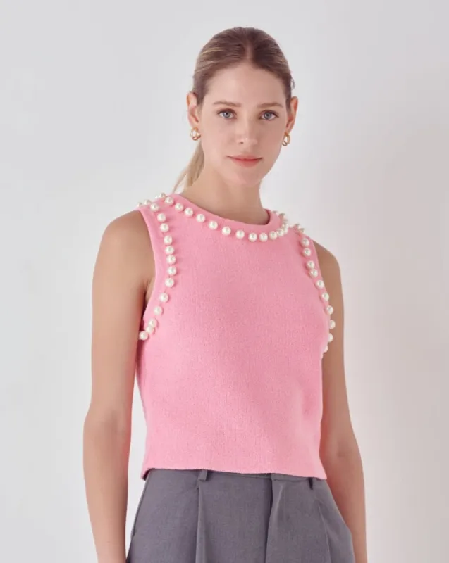 Pearl Detail Knit Tank Top sold by Care Tucker