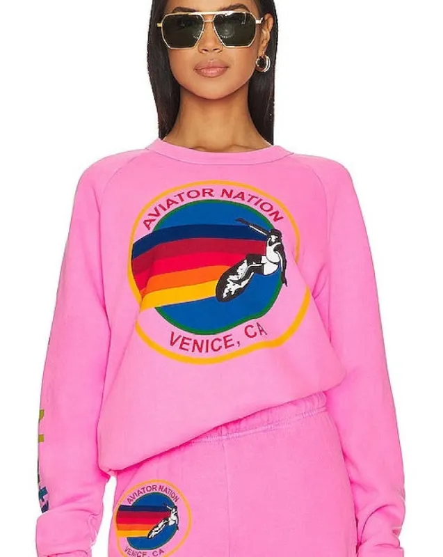 AVIATOR NATION RELAXED CREW SWEATSHIRT - NEON PINK sold by Care Tucker