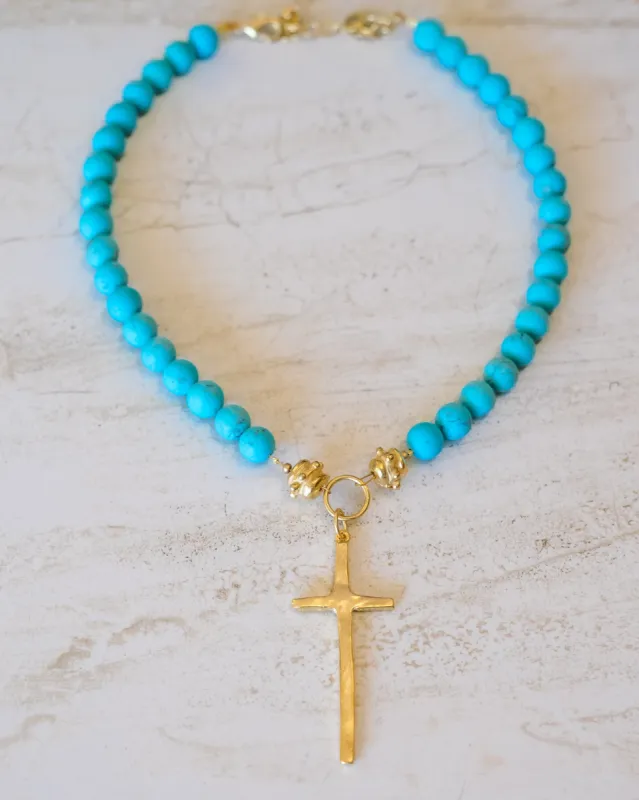Elongated Cross Turquoise Necklace sold by Care Tucker