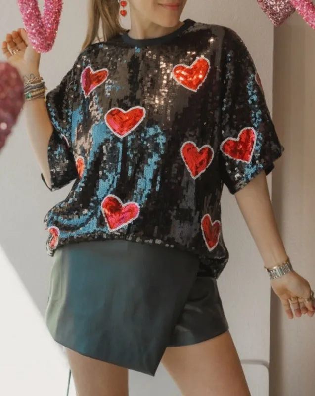 Valentines Day Heart Print Sequin Tunic Top sold by Care Tucker