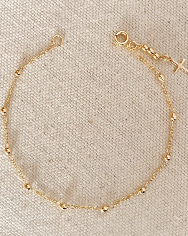 18k Gold Filled Beaded Bracelet with Cross Charm sold by Care Tucker