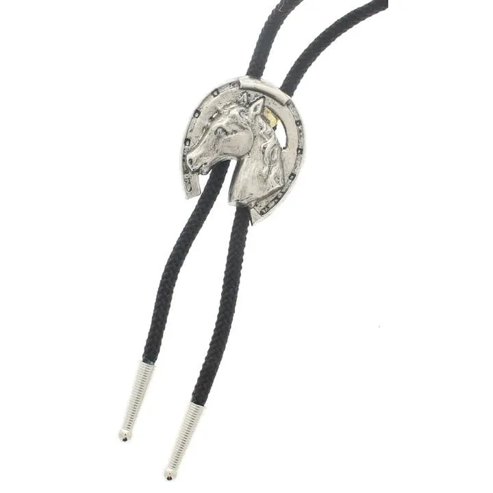 Horse Shoe Bolo Tie, Black Cord Silver Tips sold by Care Tucker product image thumbnail 2