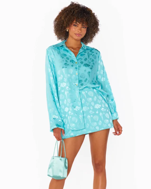 Smith Button Down Aquamarine Shell Satin sold by Care Tucker