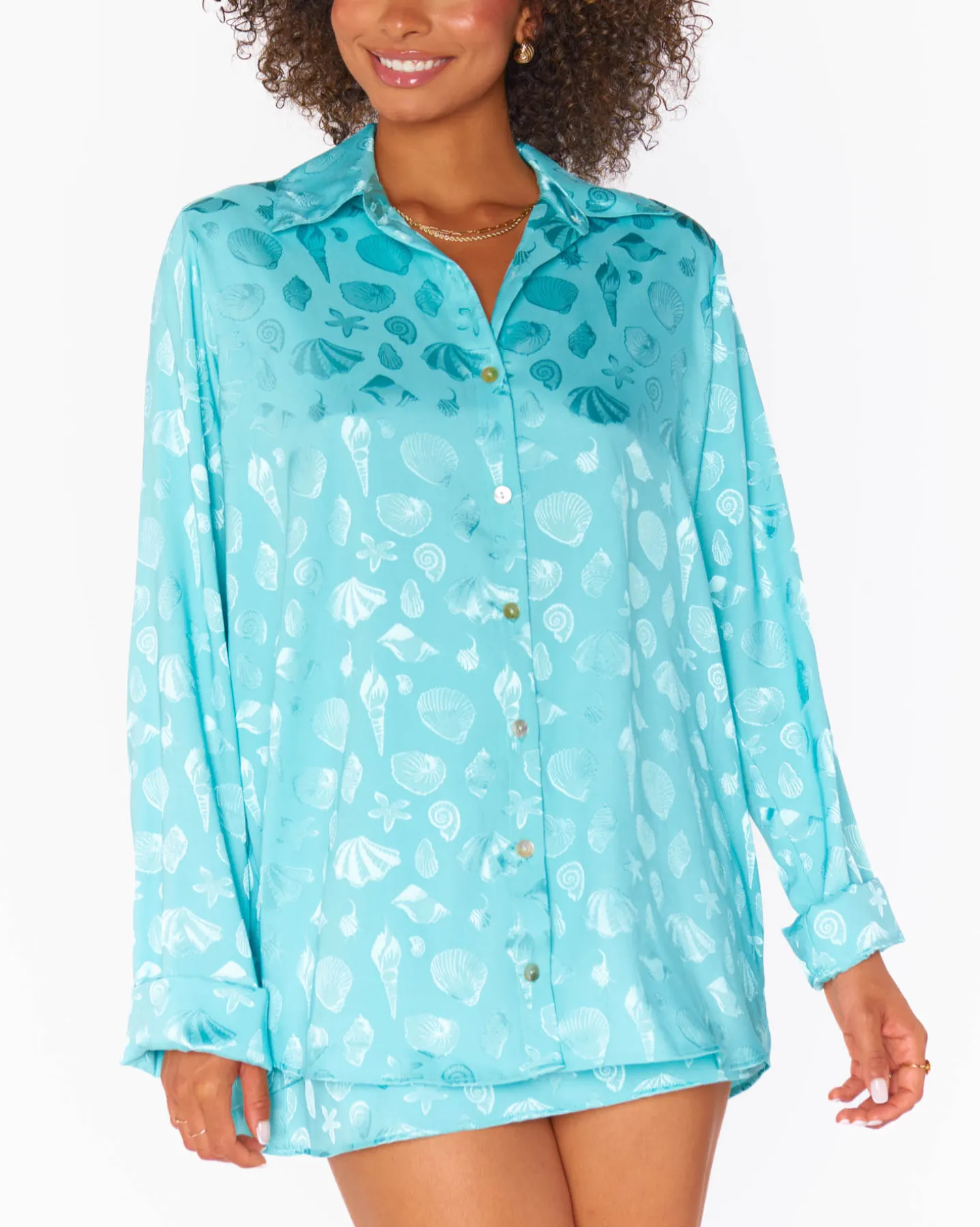Smith Button Down Aquamarine Shell Satin sold by Care Tucker product image thumbnail 2