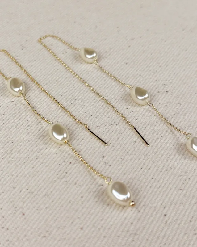 18k Gold Filled Spaced Baroque Pearls Threader Earrings sold by Care Tucker
