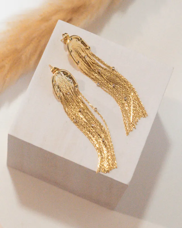 Gold Crystal Fringe Gold Plated Earrings sold by Care Tucker