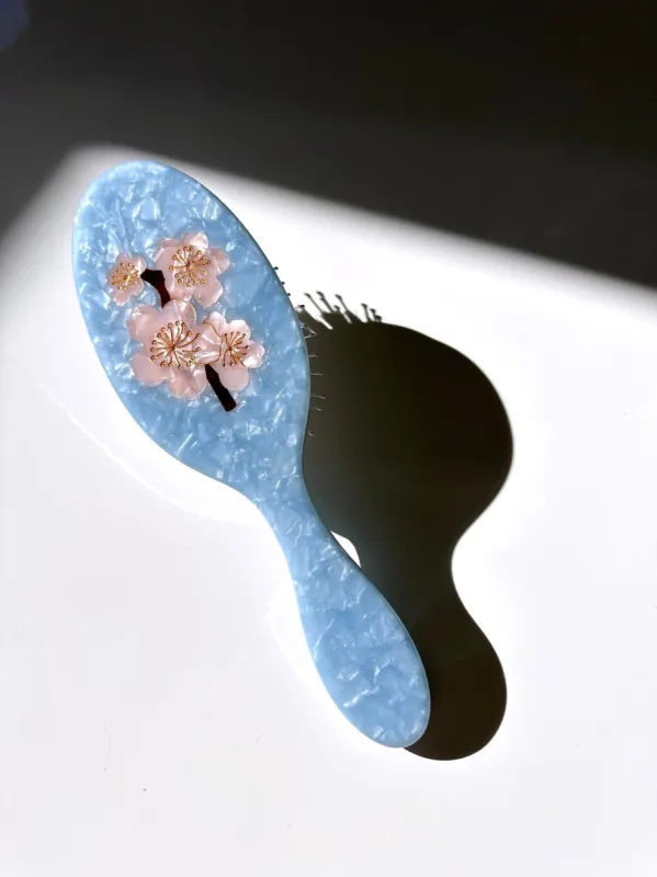 Hand-Painted Cherry Blossom Acetate 2-1 Hair Brush sold by Care Tucker