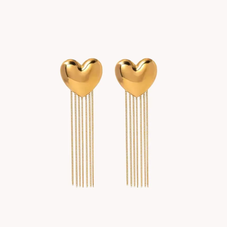 Gold Heart Tassel Earrings sold by Care Tucker product image thumbnail 2