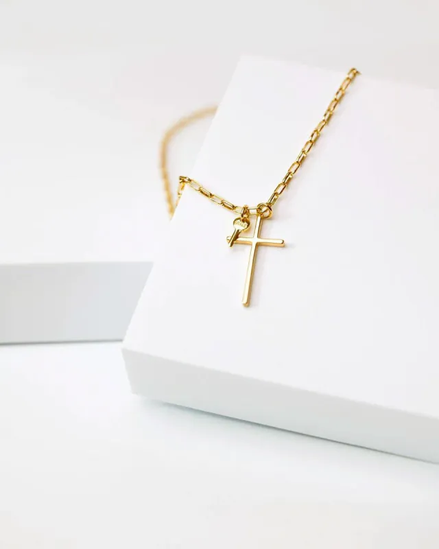Cross and Mini Key Necklace sold by Care Tucker
