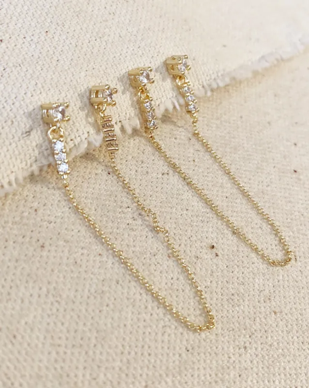 Cz Double Piercing Earrings Connected By Chain sold by Care Tucker