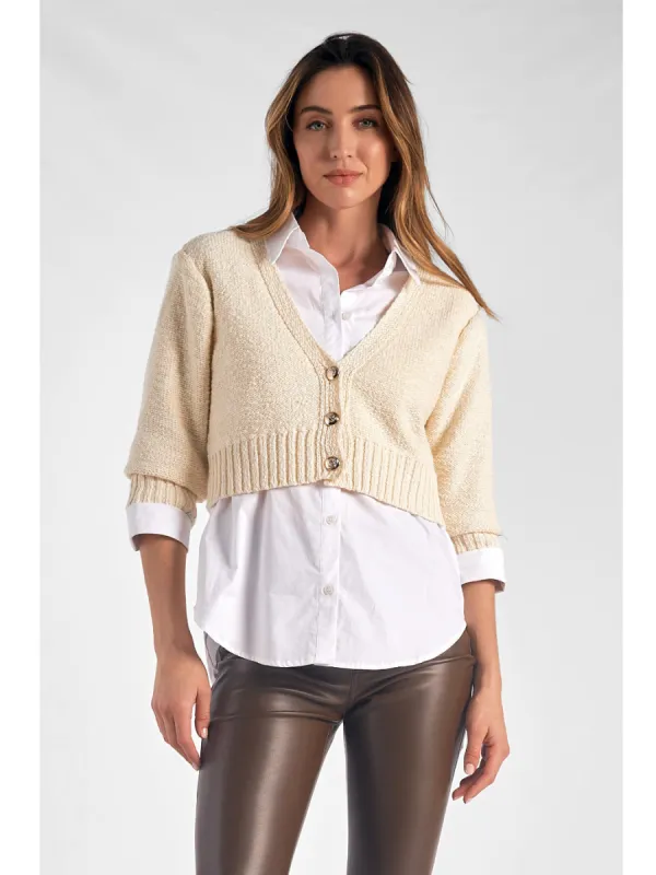 Cropped Cardigan Over Button Down sold by Care Tucker
