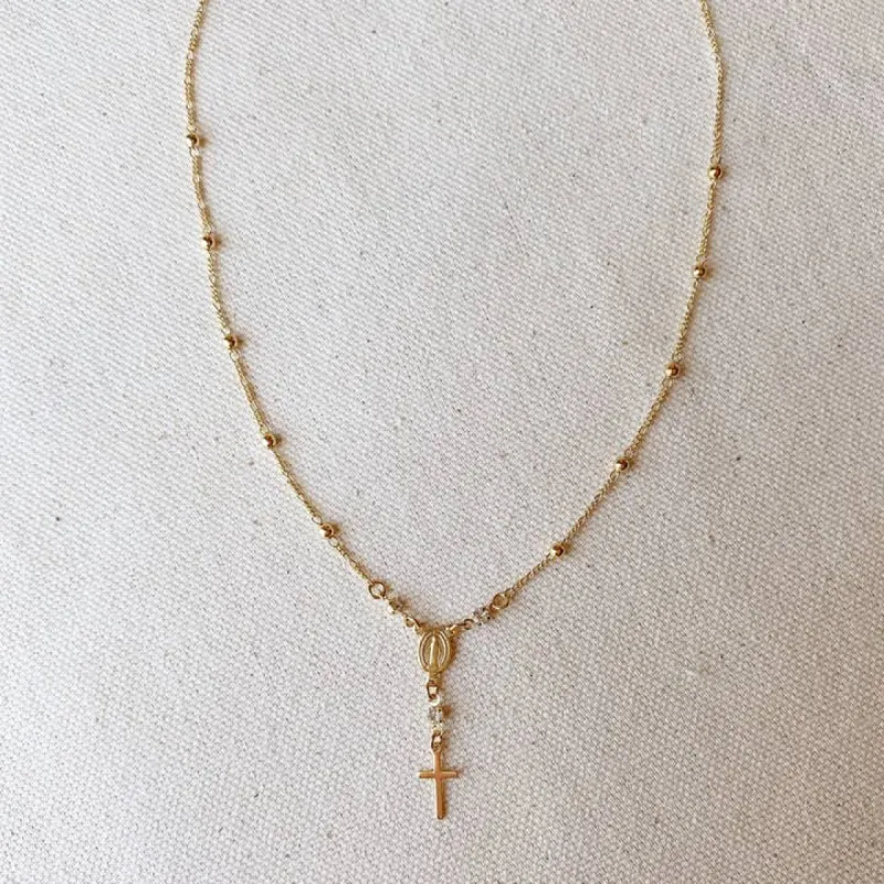 18k Gold Filled Rosary Ball Chain and Small Plain Cross Conf sold by Care Tucker