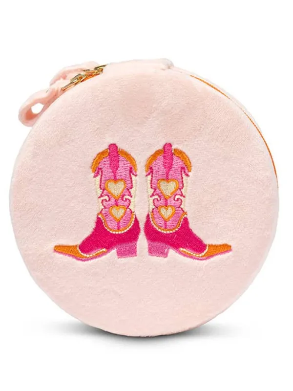 Velvet Jewelry Zip Case / Organizer - Cowgirl Boots - Pink sold by Care Tucker
