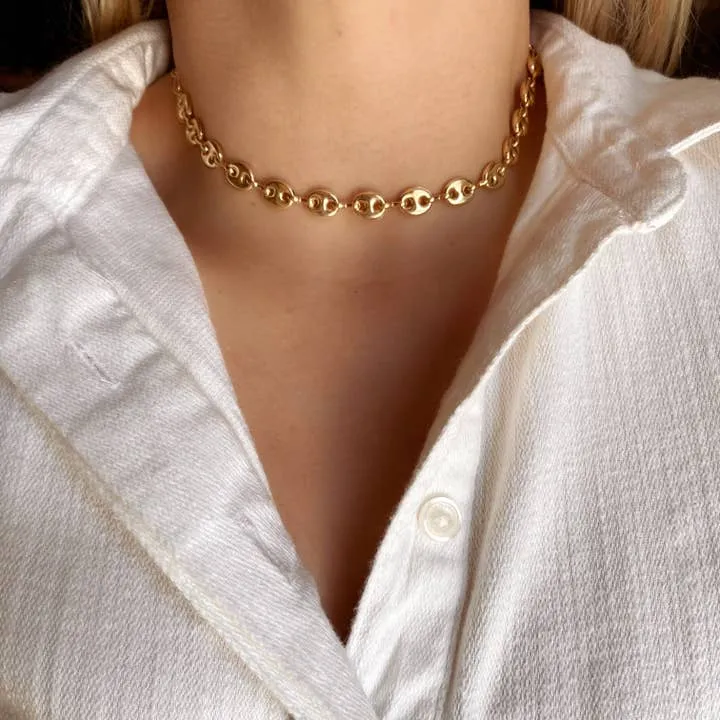 18k Gold Filled Puffy Mariner Choker Featuring Unique Chain Extender sold by Care Tucker product image thumbnail 2