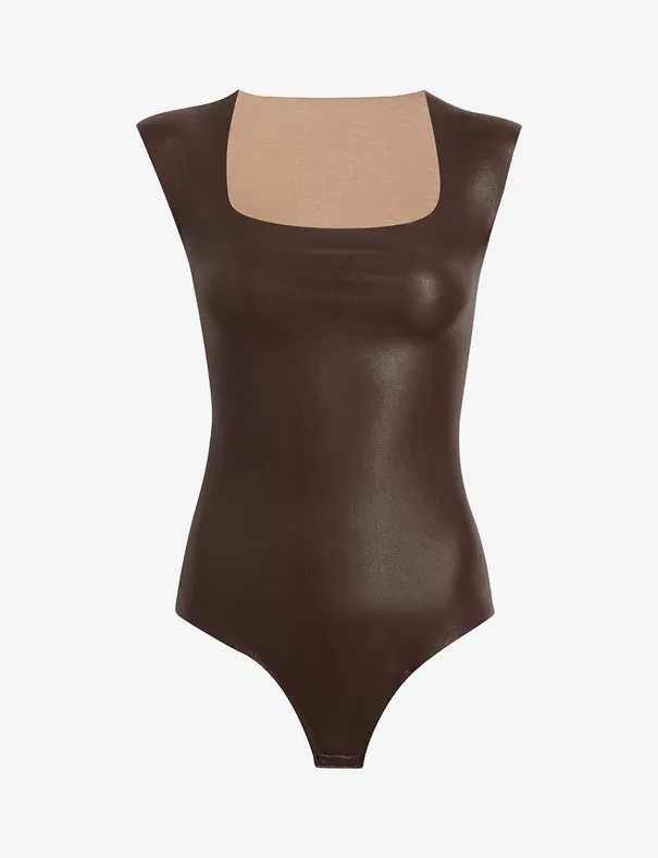 Faux Leather Cap Sleeve Bodysuit sold by Care Tucker