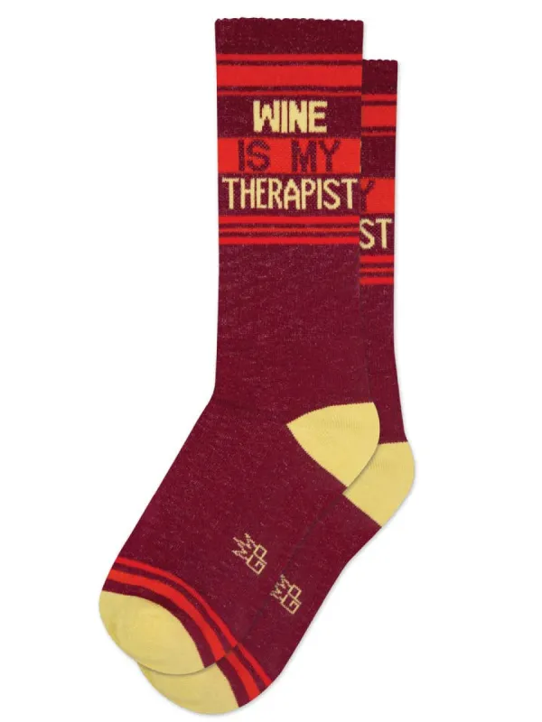Wine Is My Therapist Gym Crew Socks sold by Care Tucker