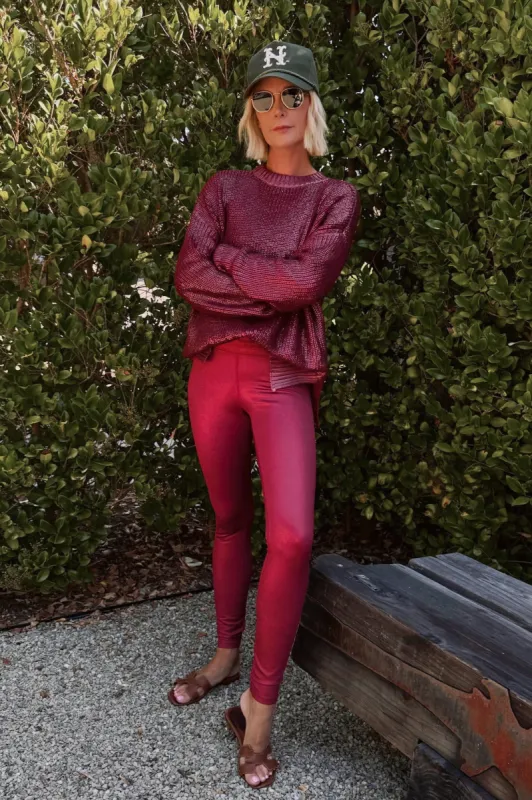 PIPER LEGGING Merlot Shine sold by Care Tucker