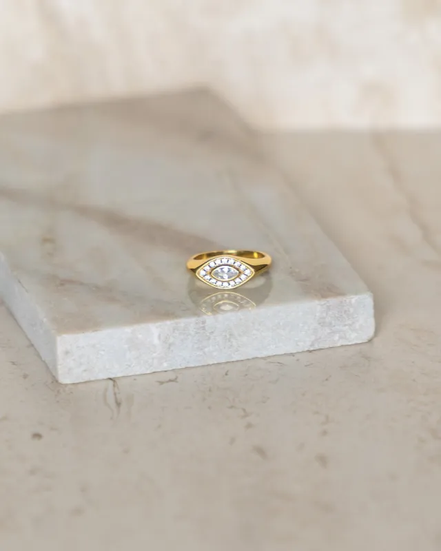 Micro Pave CZ Diamonds Eye Signet Ring sz sold by Care Tucker