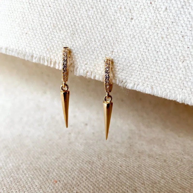 18k Gold Filled Cubic Zircon Hoop Earrings with Spike Drop made by Care Tucker