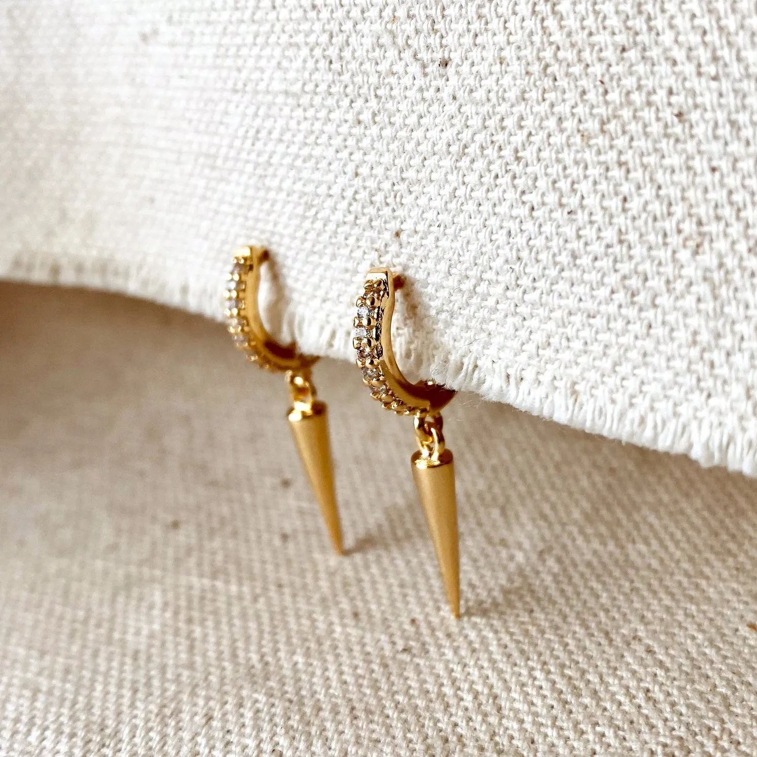 18k Gold Filled Cubic Zircon Hoop Earrings with Spike Drop sold by Care Tucker product image thumbnail 3