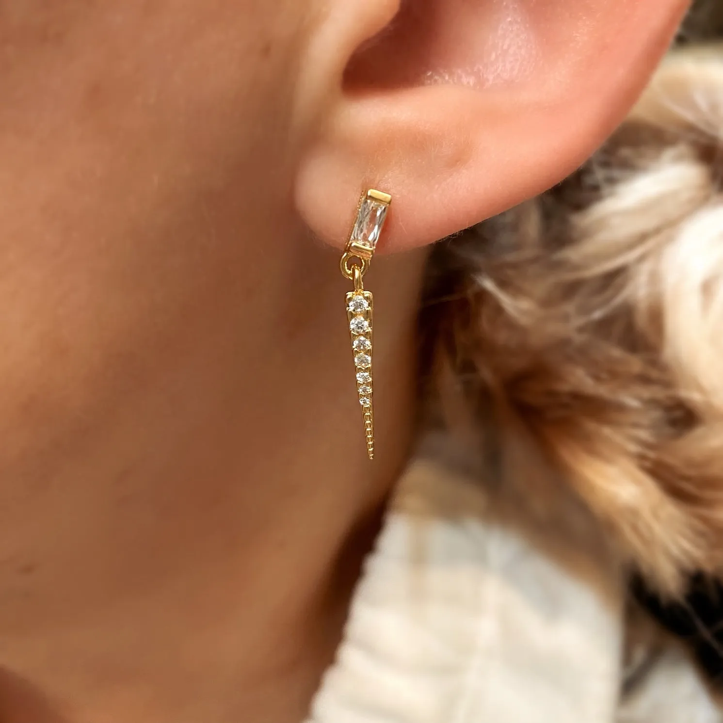 Baguette Cubic Zircon Stone with Spike Drop Earring sold by Care Tucker product image thumbnail 2