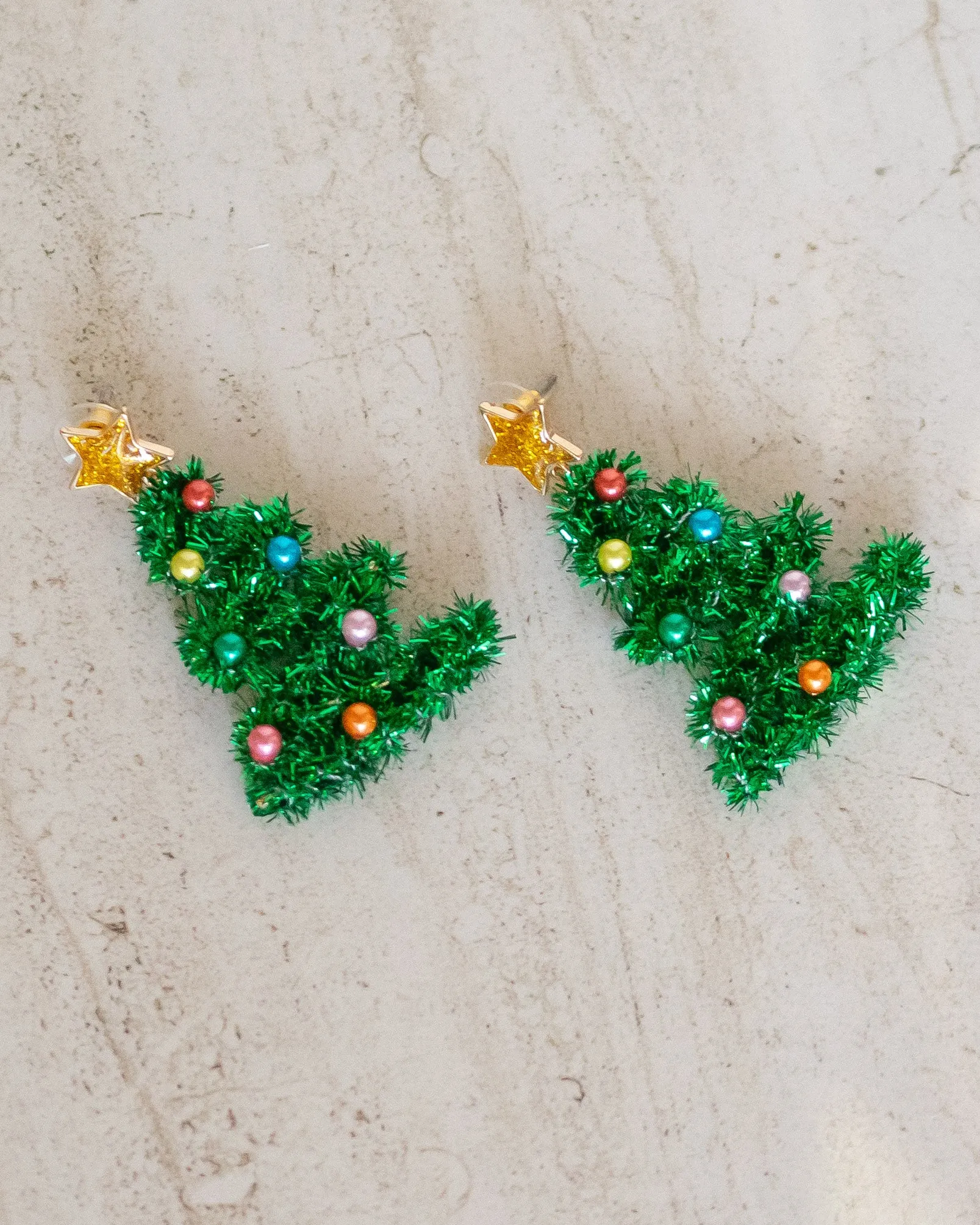Christmas Tree Tinsel Drop Earrings sold by Care Tucker
