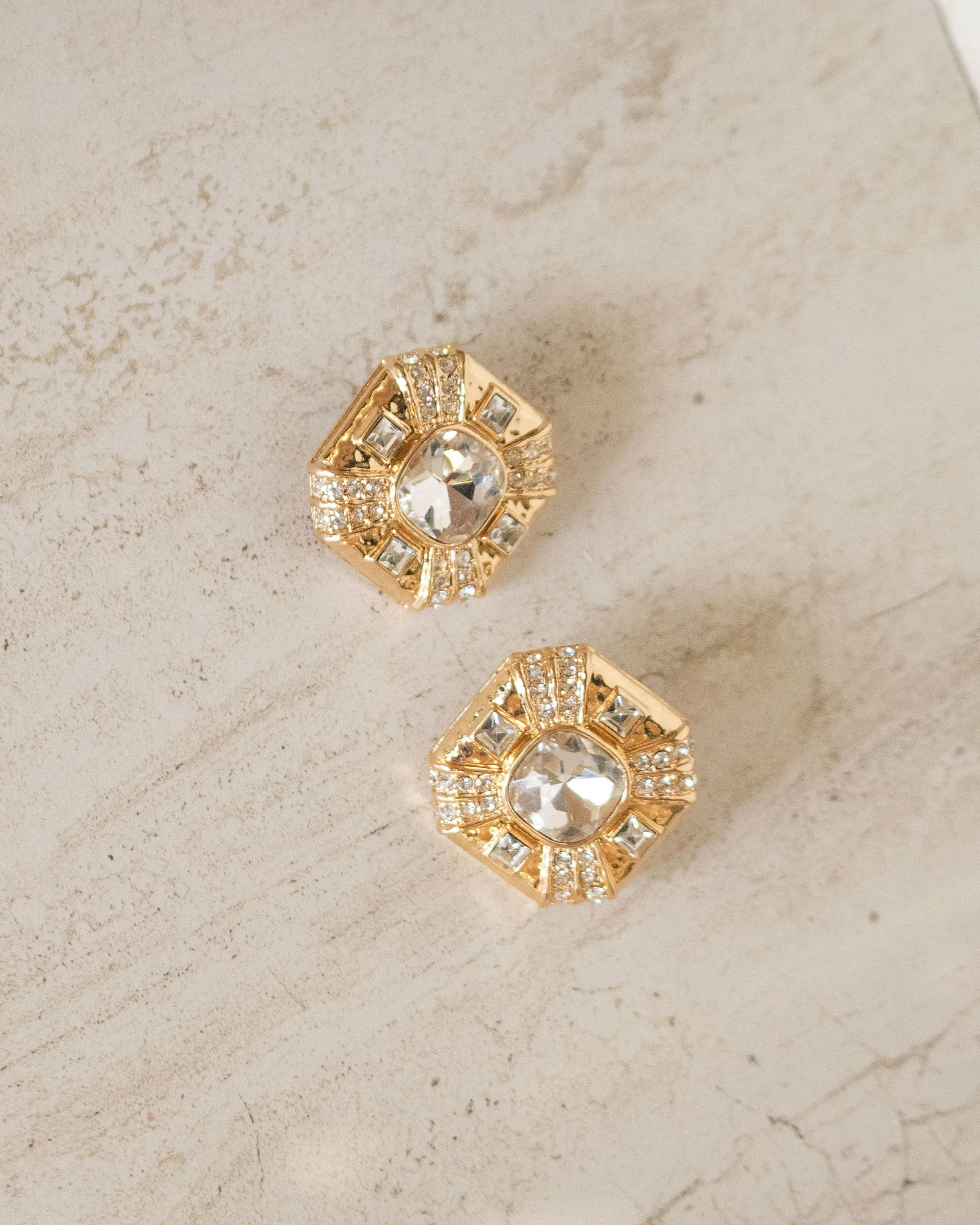 Gold Round Cushion Diamond Studs Earrings sold by Care Tucker