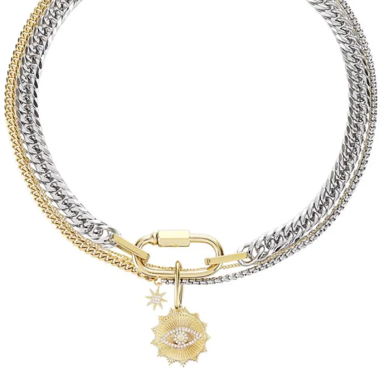 Carabiner Eye Charm Stacked Stainless Steel Necklace sold by Care Tucker