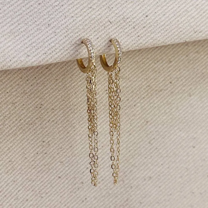 18k Gold Filled Cz Hoop with Dangling Chains Earrings sold by Care Tucker