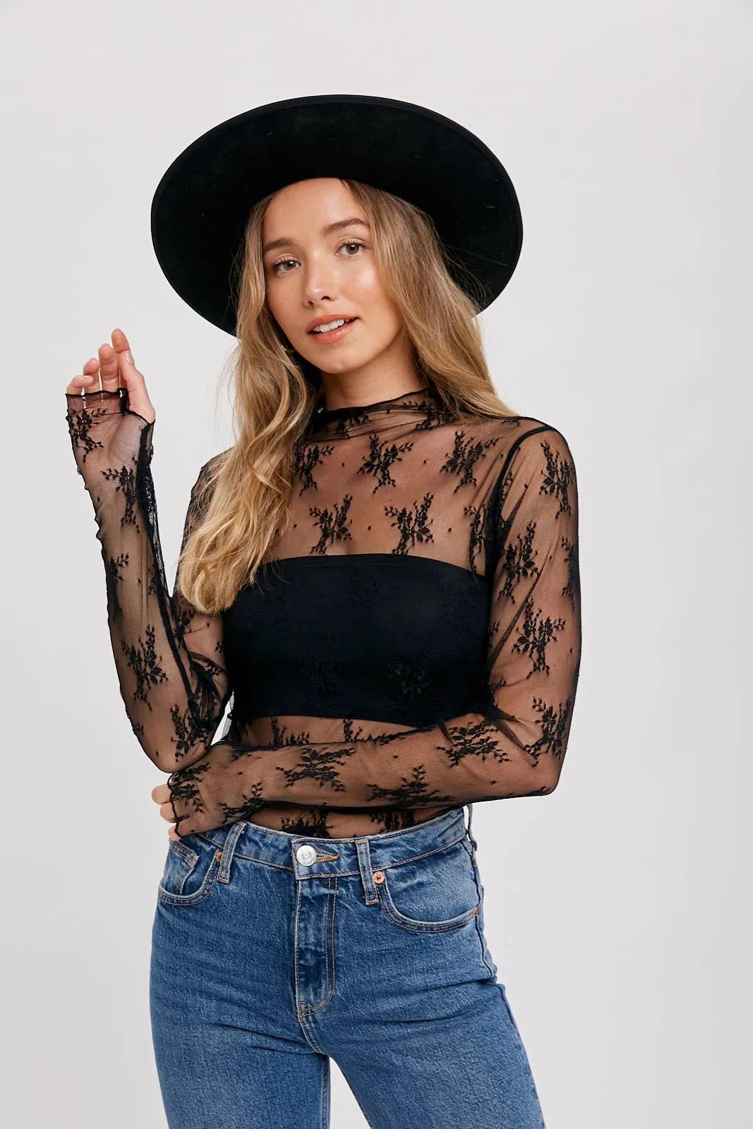 FLORAL EMBROIDERY LACE MESH LAYERING TOP sold by Care Tucker product image thumbnail 3