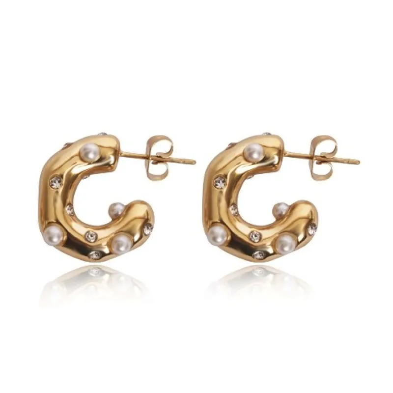 Puffy Pearl/Crystal Hoop Earring sold by Care Tucker