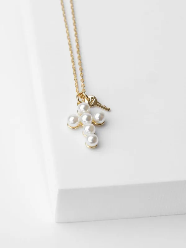 Pearl Cross and Mini Key Necklace sold by Care Tucker