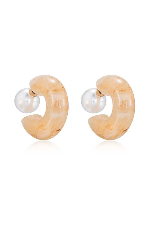 Beige Resin & Pearl 18k Gold Plated Chunky Hoops sold by Care Tucker product image thumbnail 2