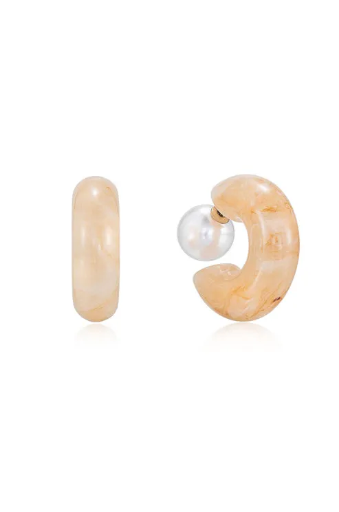 Beige Resin & Pearl 18k Gold Plated Chunky Hoops sold by Care Tucker product image thumbnail 4