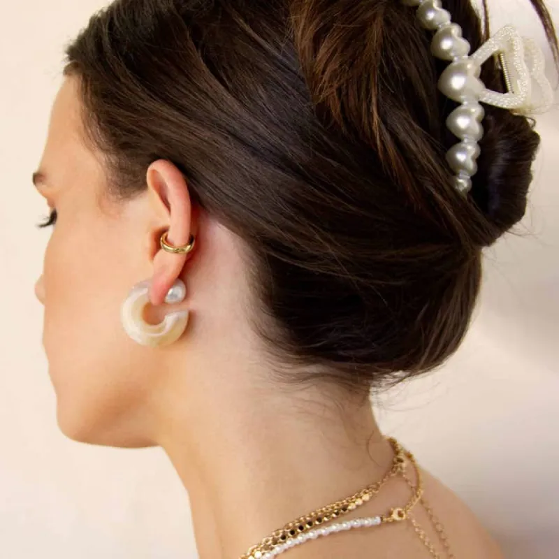 Beige Resin & Pearl 18k Gold Plated Chunky Hoops sold by Care Tucker