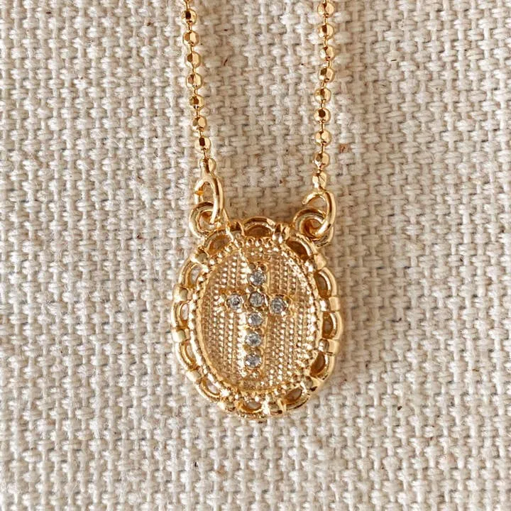 18k Gold Filled Cross Plate Scapular Necklace sold by Care Tucker product image thumbnail 3