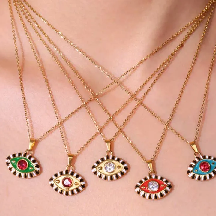 Evil Eye Third Eye Enamel and Crystal Pendant Necklace sold by Care Tucker product image thumbnail 3