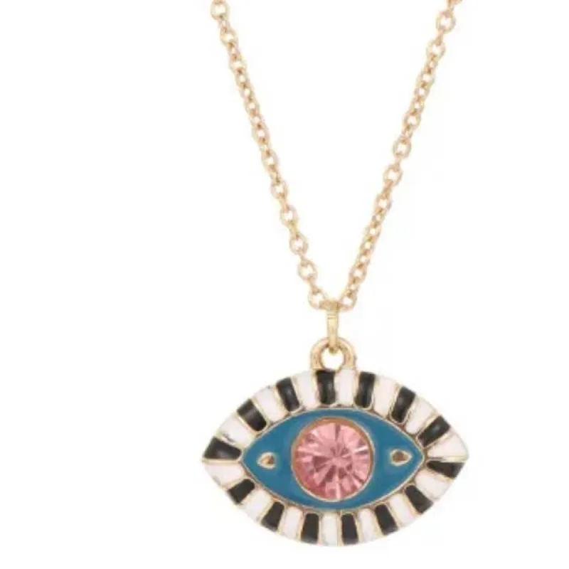 Evil Eye Third Eye Enamel and Crystal Pendant Necklace sold by Care Tucker