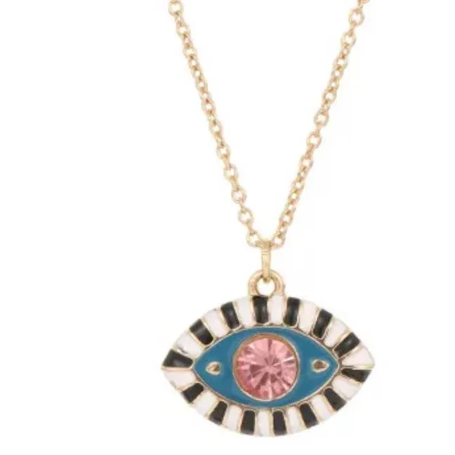 Evil Eye Third Eye Enamel and Crystal Pendant Necklace sold by Care Tucker