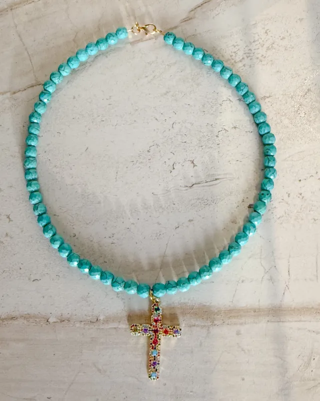 Multicolor Cross on 8mm Beads sold by Care Tucker