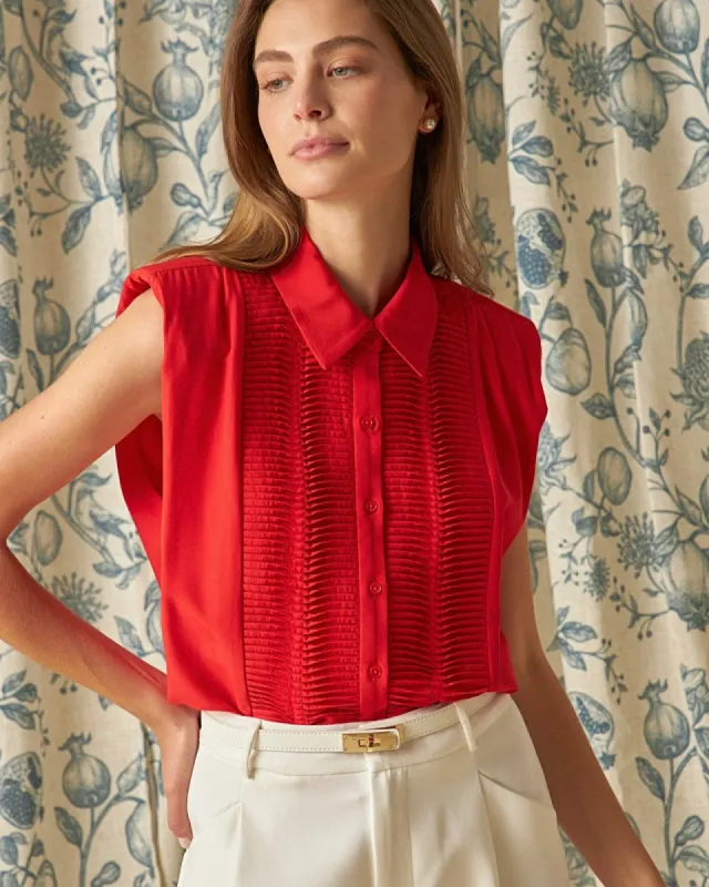 Pintuck Details Sleeveless Blouse sold by Care Tucker