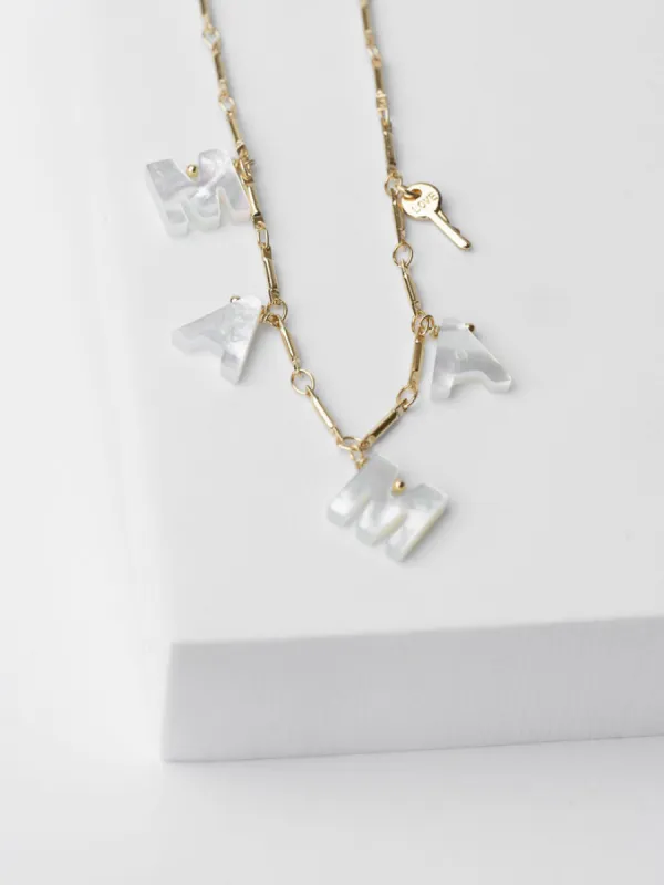 MAMA Mother of Pearl and Mini Key Necklace made by The Giving Keys