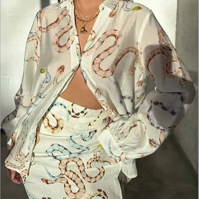 SNAKE PRINT SHIRT SLIT SKIRT LOOSE SET sold by Care Tucker product image thumbnail 4