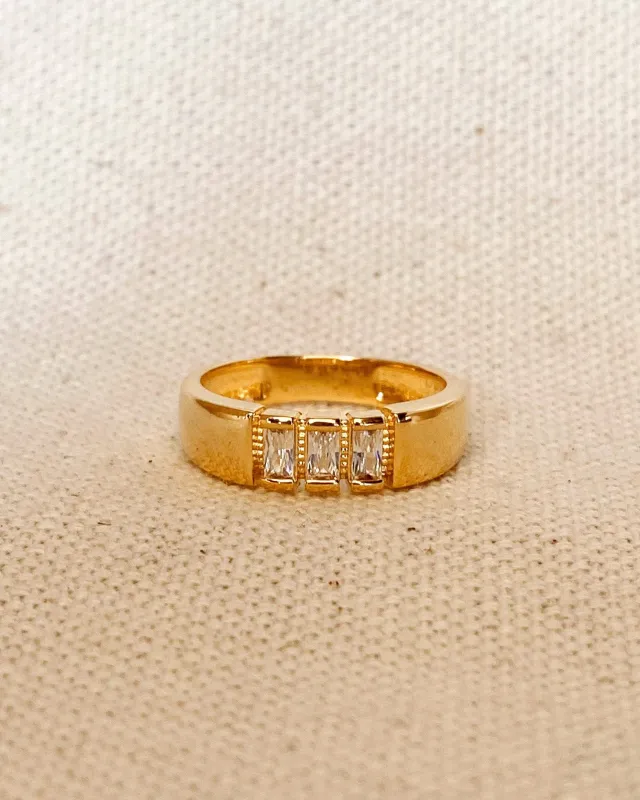 18k Gold Filled Trio baguette Cubic Zirconia Stone Ring sold by Care Tucker